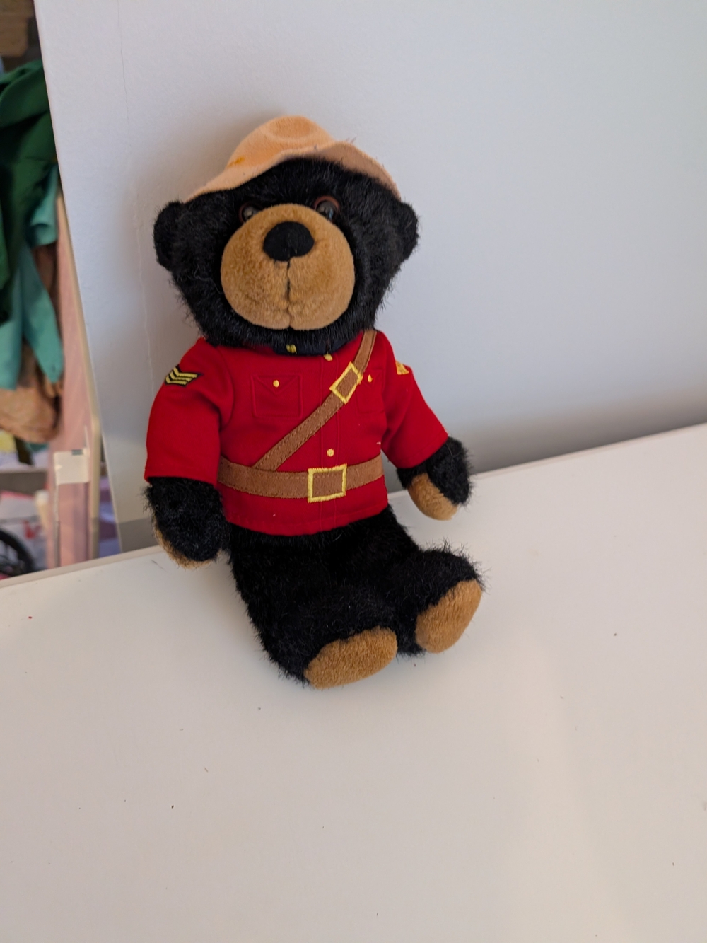 Only Black Bear Plush in Red Jacket and Tan Hat Sergeant Black Bear VintageRetro
